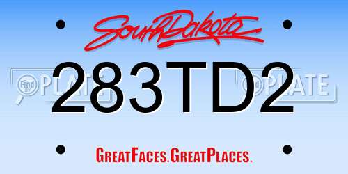 283TD2 South Dakota License Plate