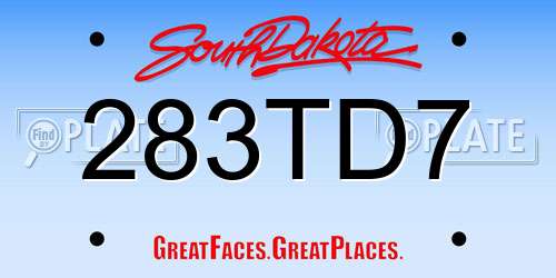 283TD7 South Dakota License Plate