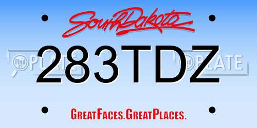 283TDZ South Dakota License Plate