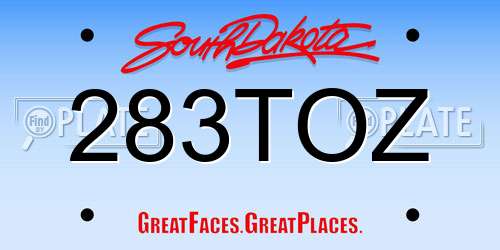 283TOZ South Dakota License Plate