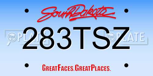 283TSZ South Dakota License Plate