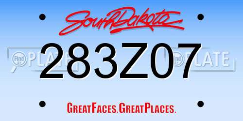 283Z07 South Dakota License Plate