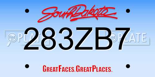 283ZB7 South Dakota License Plate