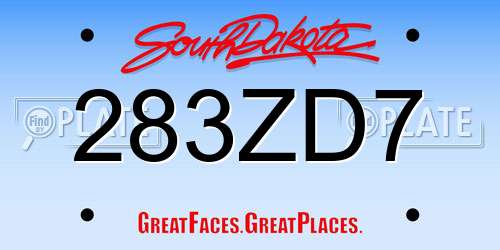 283ZD7 South Dakota License Plate