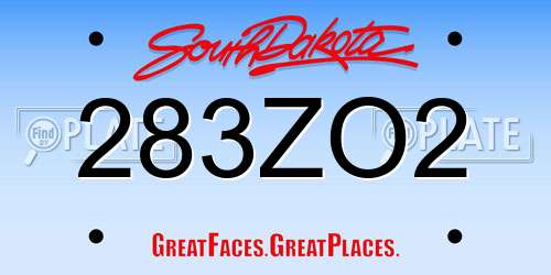 283ZO2 South Dakota License Plate