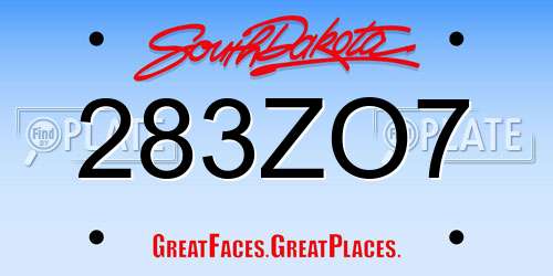 283ZO7 South Dakota License Plate