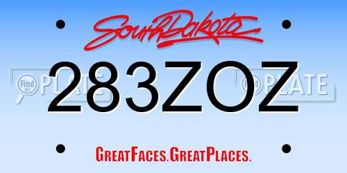 283ZOZ South Dakota License Plate
