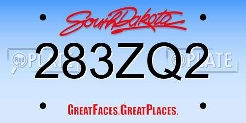 283ZQ2 South Dakota License Plate