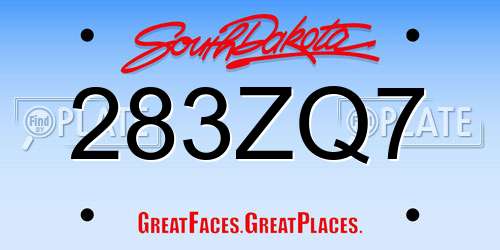 283ZQ7 South Dakota License Plate