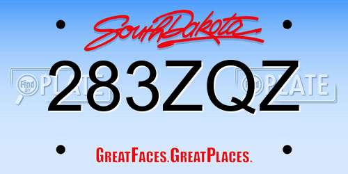 283ZQZ South Dakota License Plate