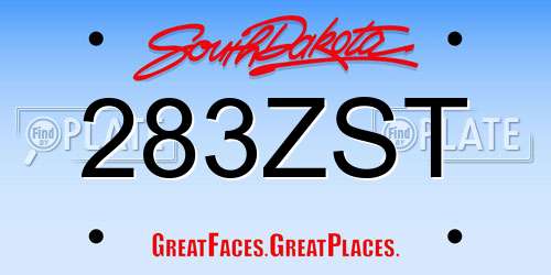 283ZST South Dakota License Plate