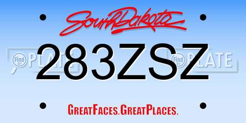 283ZSZ South Dakota License Plate