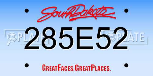285E52 South Dakota License Plate