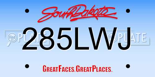 285LWJ South Dakota License Plate
