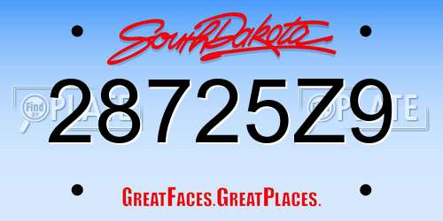 28725Z9 South Dakota License Plate