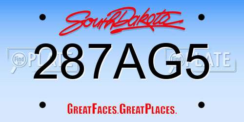 287AG5 South Dakota License Plate