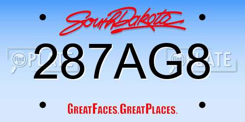 287AG8 South Dakota License Plate