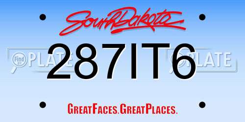 287IT6 South Dakota License Plate