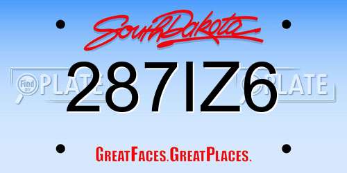 287IZ6 South Dakota License Plate