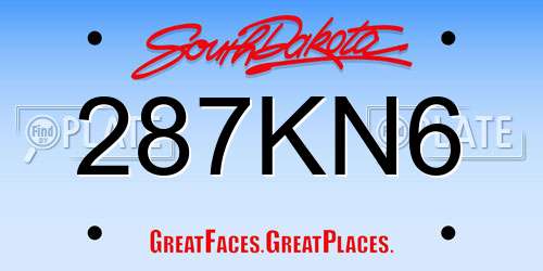 287KN6 South Dakota License Plate