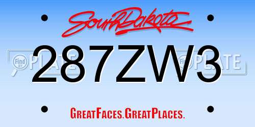 287ZW3 South Dakota License Plate