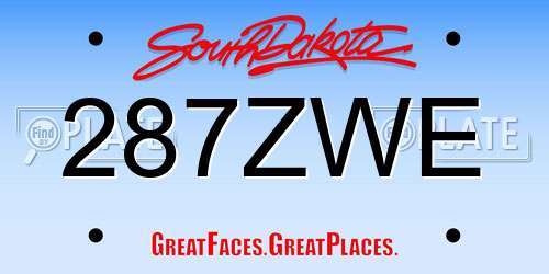 287ZWE South Dakota License Plate