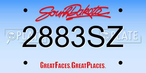 2883SZ South Dakota License Plate