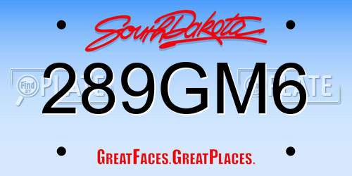 289GM6 South Dakota License Plate