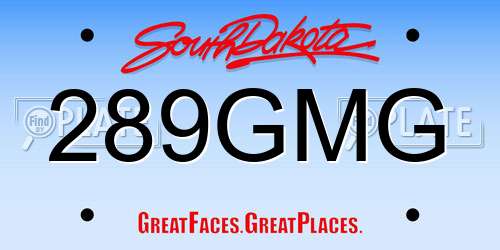 289GMG South Dakota License Plate