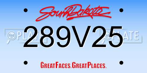 289V25 South Dakota License Plate