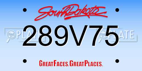 289V75 South Dakota License Plate