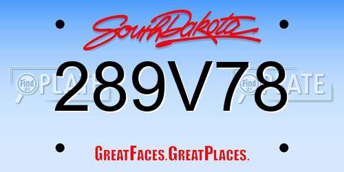 289V78 South Dakota License Plate