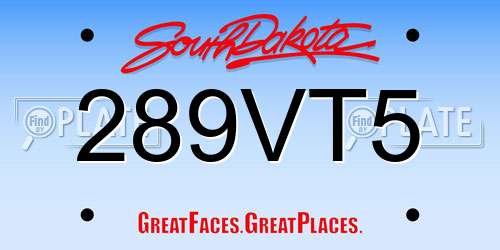 289VT5 South Dakota License Plate