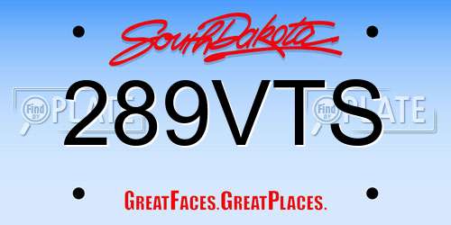 289VTS South Dakota License Plate