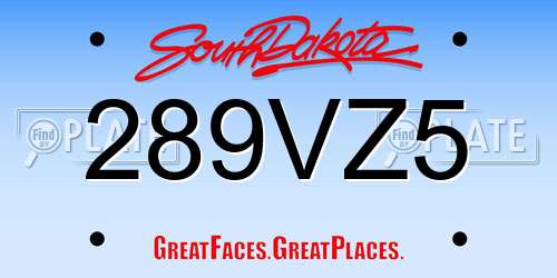 289VZ5 South Dakota License Plate