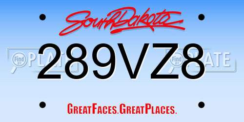 289VZ8 South Dakota License Plate