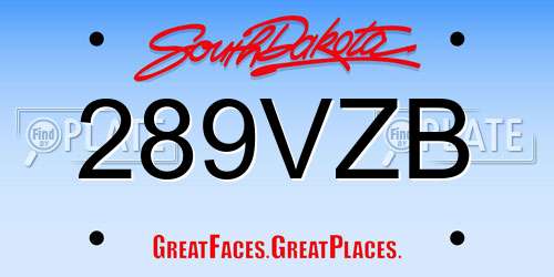 289VZB South Dakota License Plate
