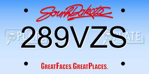 289VZS South Dakota License Plate