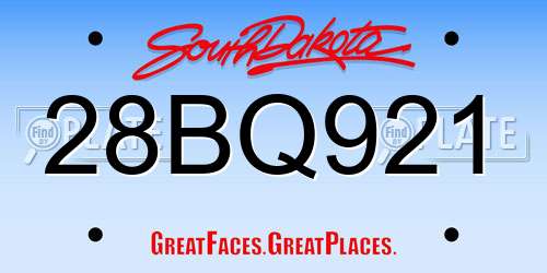 28BQ921 South Dakota License Plate