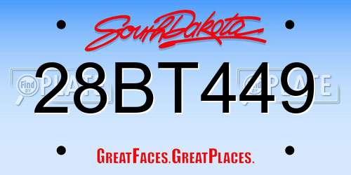28BT449 South Dakota License Plate