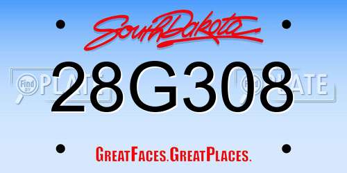 28G308 South Dakota License Plate