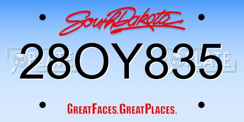 28OY835 South Dakota License Plate