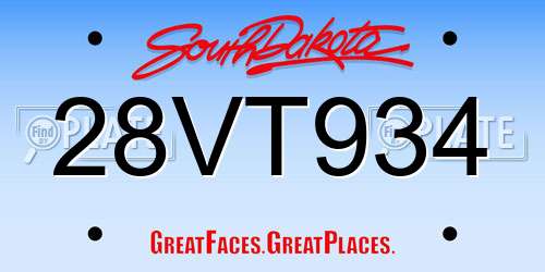 28VT934 South Dakota License Plate