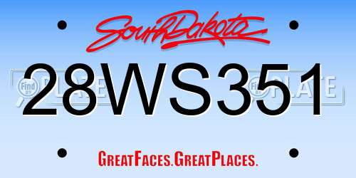 28WS351 South Dakota License Plate