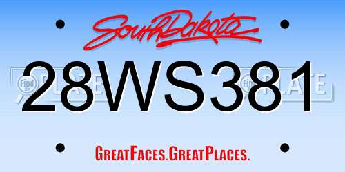 28WS381 South Dakota License Plate