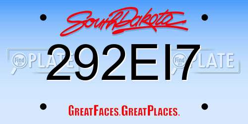 292EI7 South Dakota License Plate