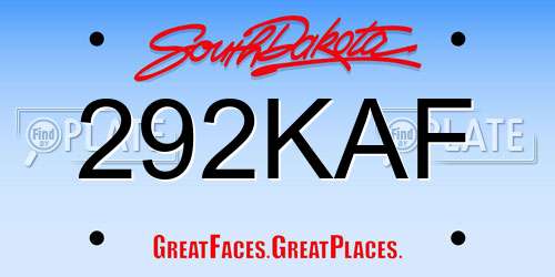 292KAF South Dakota License Plate