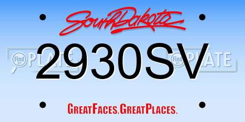 2930SV South Dakota License Plate