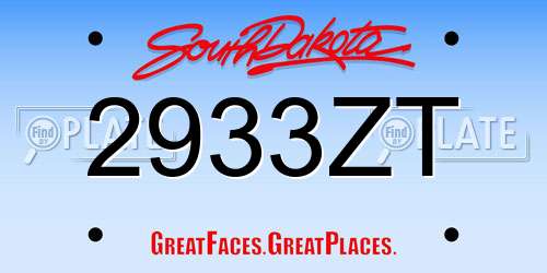2933ZT South Dakota License Plate