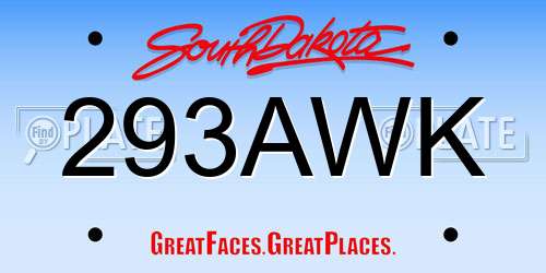 293AWK South Dakota License Plate